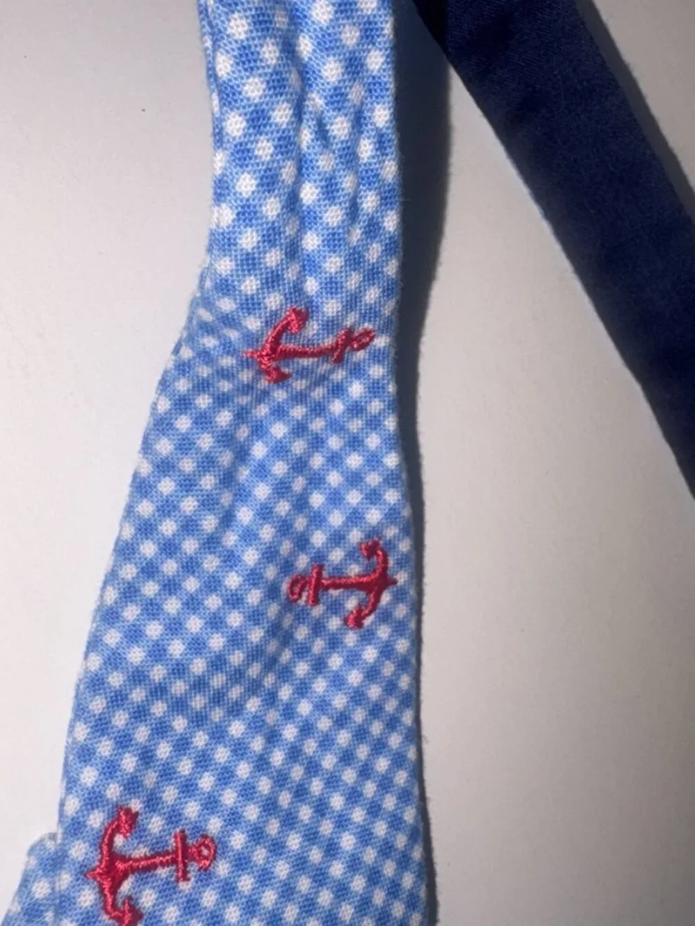 J. Bailey Boys Gingham Nautical Preppy Bow Tie Red Anchors White Blue